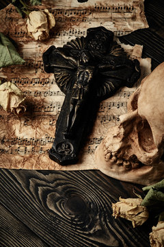 Vintage still life with crucifix