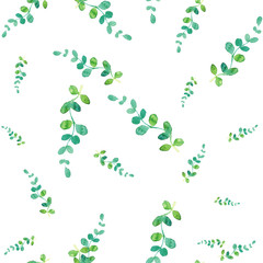 Watercolor seamless pattern with herbs and leaves.
