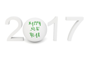 Happy new year 2017: numbers with a sphere, 3d illustration