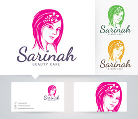 Beauty Salon vector logo with alternative colors and business card template
