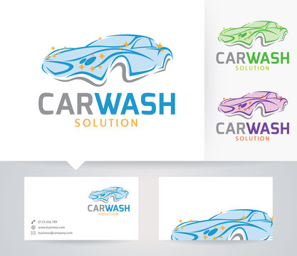Car Wash vector logo with alternative colors and business card template