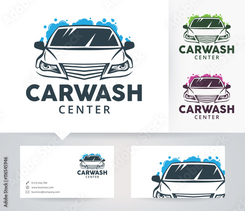 car wash center vector logo with alternative colors and business card template - Car Wash Business Cards car wash center vector logo with alternative colors and business card template - Car Wash Business Cards