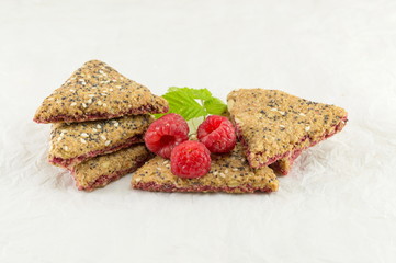Biscuits with fresh raspberry fruit