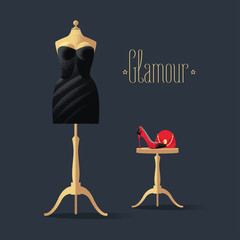 Fashion vector illustration with little black dress