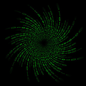 Vortex of binary code on screen. Abstract vector background. Data and technology, decryption and encryption, computer matrix illustration