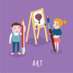 Children drawing. Boy and girl studing in an art class