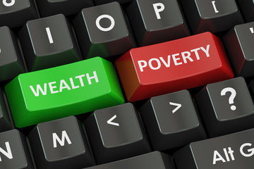 Wealth and Poverty concept on the buttons, 3D rendering