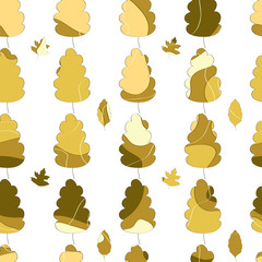 pattern with the image of oak leaves with a golden texture on a white background.