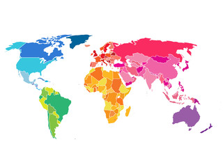 Fototapeta premium Political World Map. Detailed World map of rainbow colors.