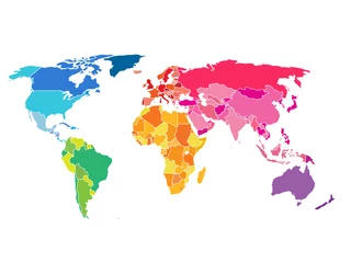 Politische Weltkarte. Detaillierte Weltkarte in Regenbogenfarben. © iiierlok_xolms