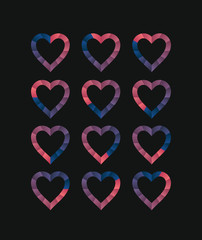 Heart shaped loading sequences ranging from blue gradients to pink gradients