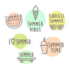 Summer time set of cute icons.