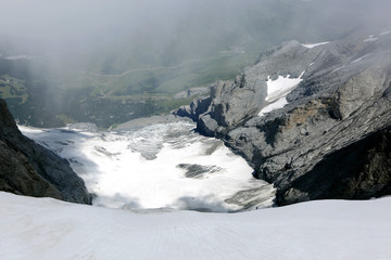 Fototapeta na wymiar Glacier between Monch and Junfrau alps mountain