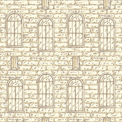 Seamless Vector Pattern with Brick Wall and Windows