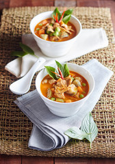 The eggplant curry pork with spicy Thai food,shallow Depth of Field,Focus on pork.
