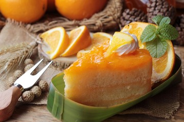 Orange cake with oranges fruits is delicious.