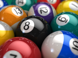 Closeup of Billiard balls on a pool table - 3d illustration