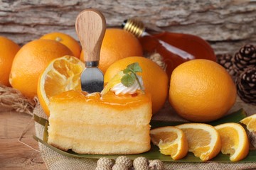 Orange cake with oranges fruits is delicious.
