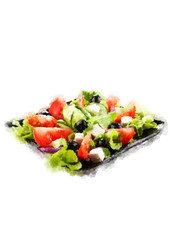 Greek Salad isolated, Greek Salad on white background. Greek Salad ingredient, original Greek Salad recipe. Greek Salad icon. Greek Salad with fresh vegetables. Greek Salad in bowl