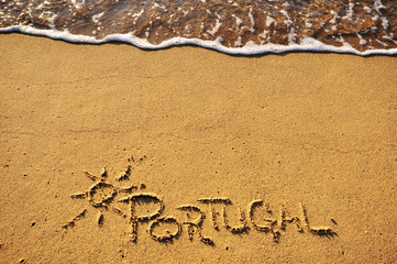 Portugal sign on the beach