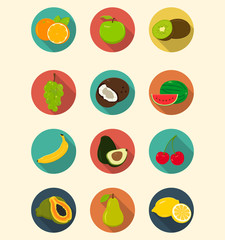 Fruits icons set modern flat design. Healthy eating concept. Vector