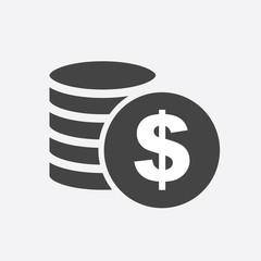 Money silhouette icon on white background. Coins vector illustration in flat style. Icons for design, website.