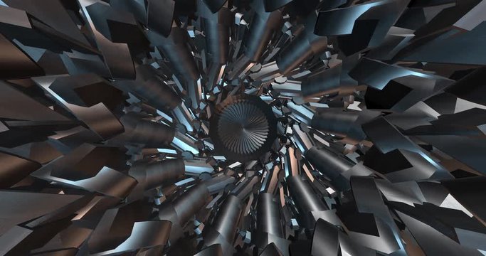 Iron transformer. Polygonal geometric surface. computer generated seamless loop abstract motion background. 4k