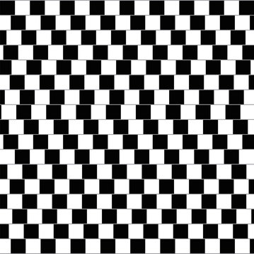 Cafe wall illusion. Geometrical optical illusion in which the parallel straight dividing lines between staggered rows with alternating black and white bricks appear to be sloped. Illustration.