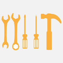 Wrench, screwdriver and hammer. Tool icons