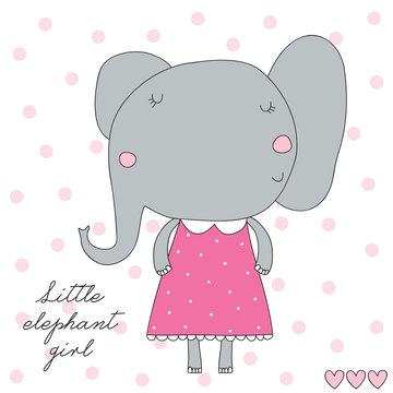 little elephant girl vector illustration