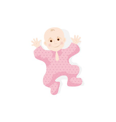 Illustration of newborn on white. little baby smiling with small arms and legs. girl infant in rose pastel wearing