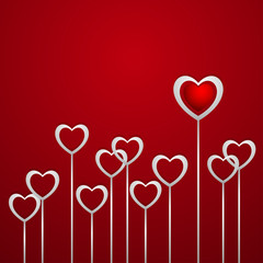 Plakat Hearts growing on a red background, banner or card for your writing, stylish vector illustration EPS10