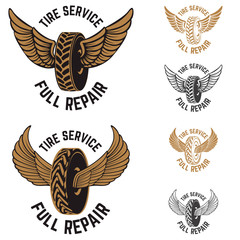 Obraz premium Tire service. Car repair. Winged wheels.