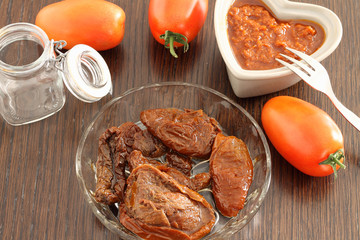 Dried tomatoes and dried tomatoes sauce