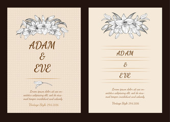 Lily flower card vector by hand drawing.Lily card vintage style.