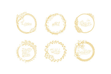 Wreath hand drawn. Vector template with flourishes ornament elements. Luxury design for invitation, brochure, restaurant, hotel, wedding, store, heraldic, jewelry fashion