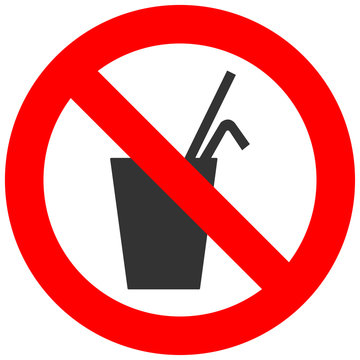Forbidden sign with beverage icon isolated on white background. Drink is prohibited vector illustration. Beverage is not allowed image. Fresh beverages are banned.