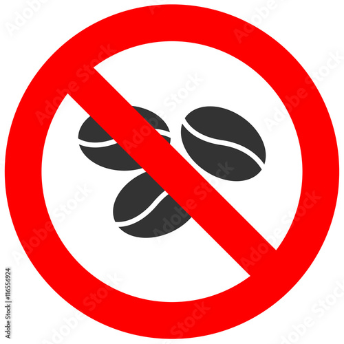 "Forbidden sign with coffee beans icon isolated on white background