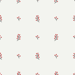 Hand drawn autumn seamless pattern made of berries. Wrapping paper. Abstract vector background. Floral illustration. Graphic style. Fall print. Doodle art elements. For printing onto fabric, paper.
