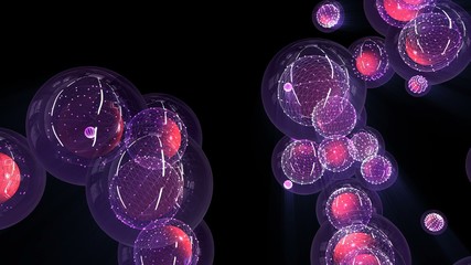 Purple Glossy Balls in a Glass Bubble And Framed