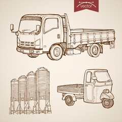 Engraving vintage hand drawn vector pickup silos concrete Sketch © Sentavio