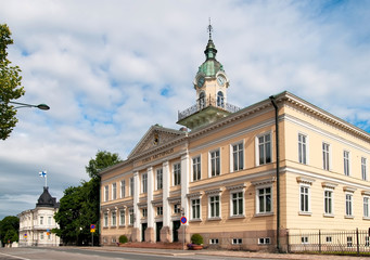 Fototapeta na wymiar Pori. Finland. Old Town Hall Building. Designed by the architect C.L. Engel in 1831