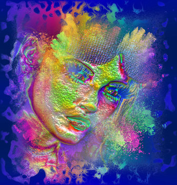 Abstract digital art image of a woman's face. Perfect for themes of art, fashion, youth, fun, self expression and more, plus it's a 3d render so no worries about any model releases! © TK0920