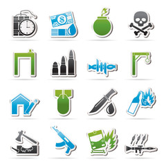 terrorism and gangster equipment icons - vector icon set