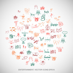 Multicolor doodles Hand Drawn Holiday Icons set on White. EPS10 vector illustration.