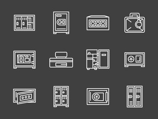 Storage lockers simple white line vector icons