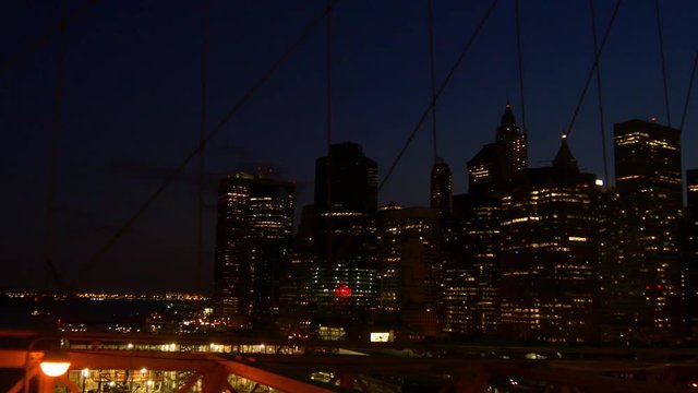 night illumination brooklyn bridge manhattan panorama 4k new york usa
