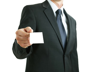 Businessman showing blank business card
