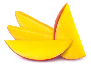 Four mango slices isolated on white background, with clipping path