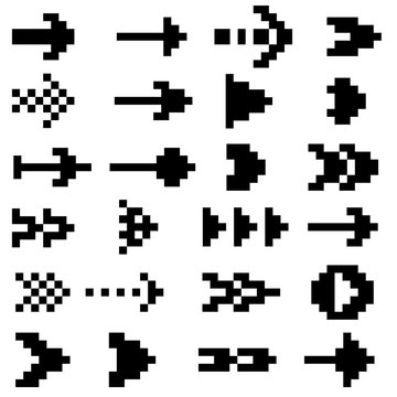 set of black pixel arrows